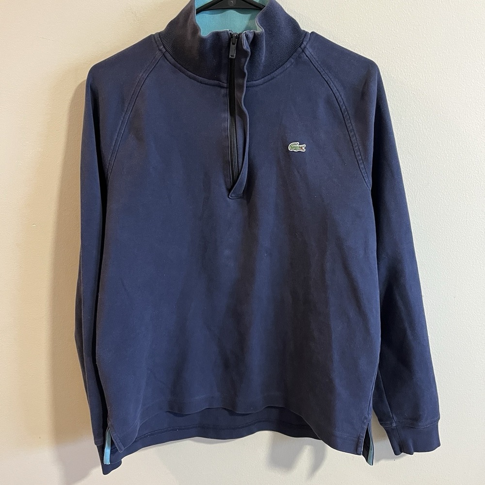 Lacoste 1/4 Zip Sweater Men's 4 Medium‎ Blue Ribbed Pullover Crocodile Preppy